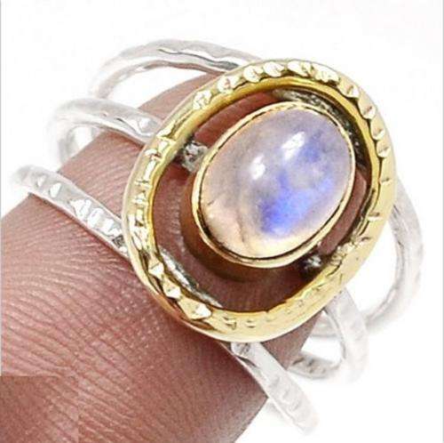 TWO TONE MOONSTONE 925 STERLING SILVER with 24ct Gold Vermeil RING Size 8.5