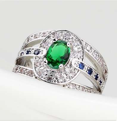 Distinct and Very Unique Georgian Ring with Handcrafted Peridot, Sapphires & Crystals #Size 7