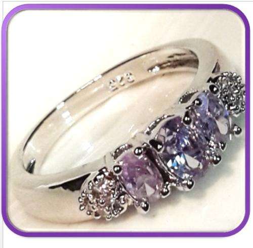 Exquisite Faceted Amethyst & Diamonds Cushion together on 925 Sterling Sliver #Size 9