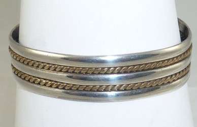 24ct Gold Over 925 Sterling Silver Unique Rope Trim Cuff Bracelet