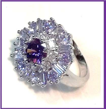 Remarkable Faceted Light Purple Cluster Diamonds Set in 925 Sterling Silver Ring #Size 8.5