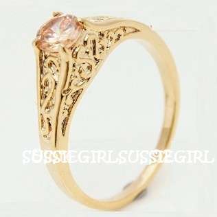 Elegant and Sweet 24ct Yellow Gold Filled Memorial Champagne Diamond Ring #Size 9
