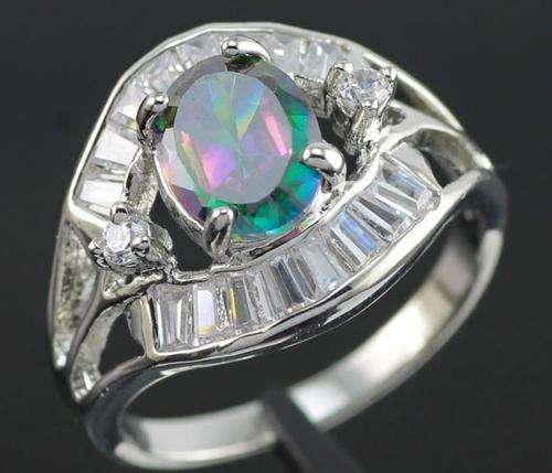 Alluring & Luscious Faceted Mystic Topaz & Cushion Diamonds 925 Sterling Silver Ring #Size 8.5
