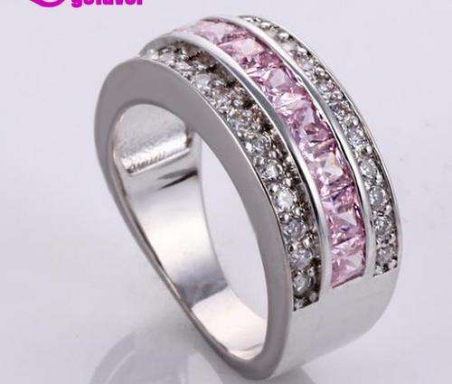 Remarkable Handcrafted Diamonds & Pink Rose Quartz Set in 925 Sterling Silver #Size 8