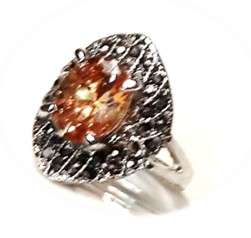 Antique Marcisets & Orange Cz Gorgeously Set in 925 Overlay Ring #size 6.5