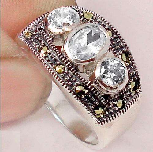Marvelous Culture Diamonds Set in Solid 925 Sterling Silver Ring #Size 6.5