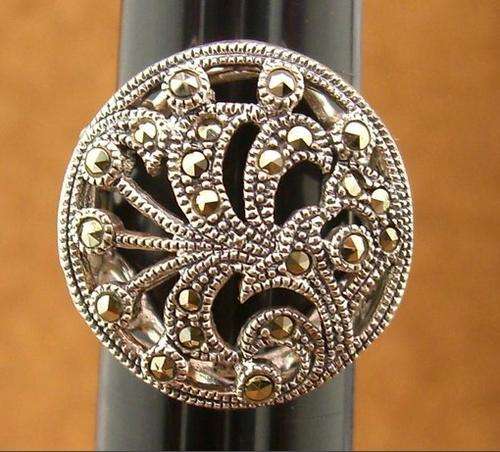 Vintage Marcasite Circle Cut Out Sterling Silver 925 Ring 6