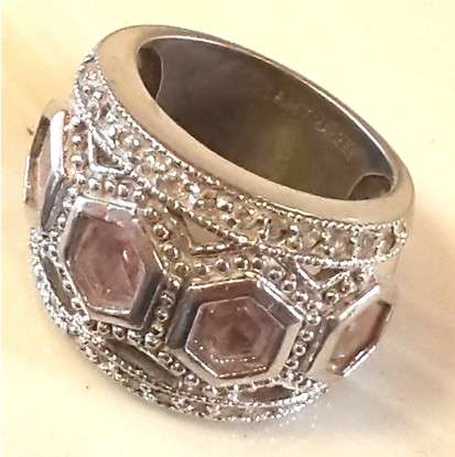 Stylish Pink Amethyst & Crystal Gemstones Set in 925 Sterling Silver #Size 7