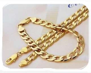 Fabulous and Elegant 8 mm 24ct Yellow Gold Filled Unisex Chain and Bracelet Set