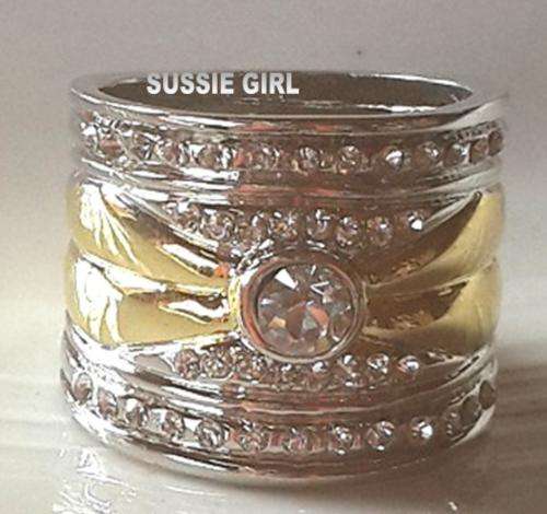 Attractive 24ct Platinum and Yellow Rolled  Gold with Handmade Diamonds #Size 9