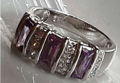 Trendy Faceted Amethyst & CZ Set in Glamorous Wedding Ring #Size9