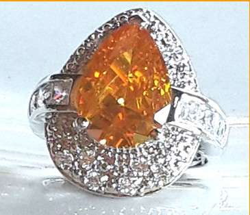 SuperB Natural Clinohumite Gemstones Surrounded  By Diamond Crystals in 915 Sterling Silver #Size 9