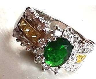 Awesome Detailed Imported with Faceted Emerald & Diamonds Ring #Size 7