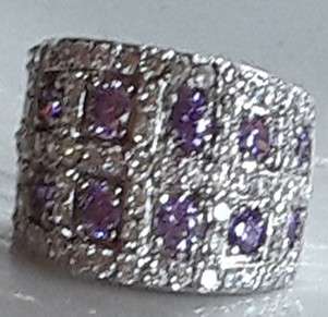 Sensational Faceted Amethyst & Cz Diamonds Set In 925 Sterling Silver #Size 7