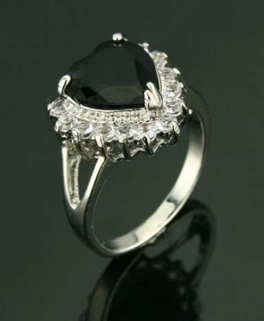 Elegant Black Onyx & Diamond Impression Set in 18ct Platinum Rolled Gold Ring #Size 8
