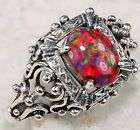 Impressive And O-So-Stylish Red Fire Opal Set in Solid 925 Sterling Silver Filigree Ring Size 8