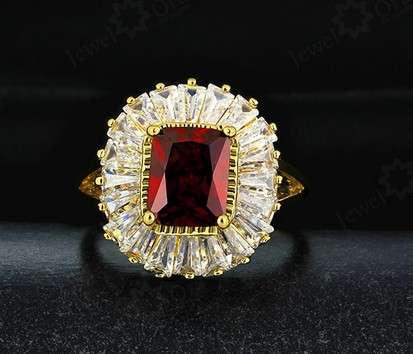 Dazzling Ruby Red Faceted Diamonds Set in 18ct Yellow Rolled Gold Ring #Size 7 or 8