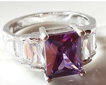 Dazzling Memorial Diamond & Amethyst Set in 925 Sterling Silver Ring #Size 7.75