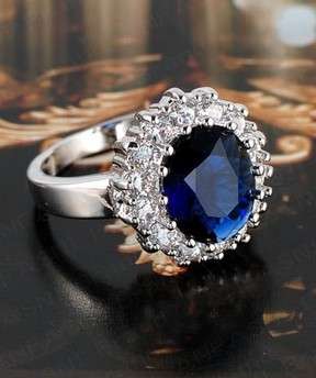 Fascinating Blue Sapphire & Diamonds Impressions Set in 18 ct Platinum Rolled Gold #Size 7