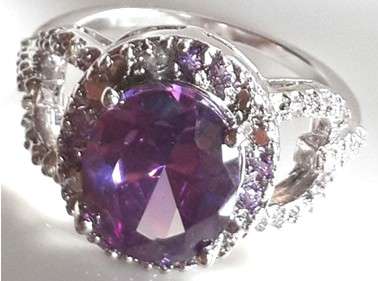 Amazing CZ & AMETHYST Crystals in Solid 925 Sterling Silver Filled Ring #Size 9