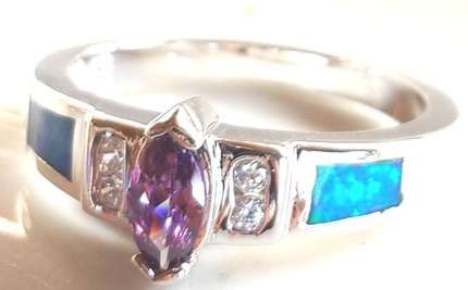 Stylish & Petite Blue Fire Opal & Handmade Sapphire Set in 925 Sterling Silver #Size8