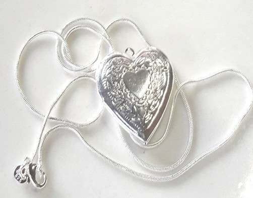 Dazzling  Heart Shape Locket with 925 Sterling Silver Snake Chain