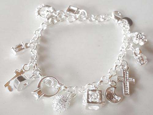 EXQUISITE  SOLID 925 STERLING SILVER FILLED CHARM BRACELET