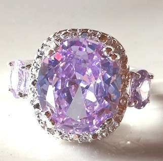 Delightful, Enchanting Purple Topaz & Diamond Impression Set In 925 Sterling Silver Ring #Size 8