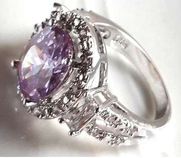 Fancy Amethyst & Diamond Impression Set in 925 Sterling Silver Ring #Size 8
