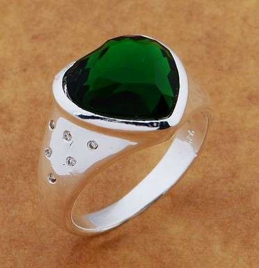 Attractive Heart Shape Green Chrome Tourmaline Impression in 925 Sterling Silver Filled Ring #Size 8