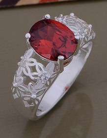 Dazzling Natural Red Garnet Set in 925 Sterling Silver Ring #Size 8