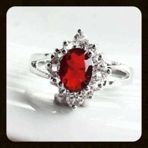 Glamorous Natural Blood Red Garnet Surrounded with Cz Ring #Size 9