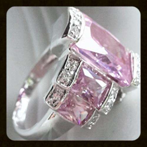Enchanting Pink Cr. Rose Quartz & Diamond Impression Ring #Size 9