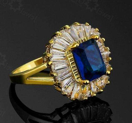 Stylish & Elegant Cr. Royal Sapphire Surrounded by Memorial Diamonds #Size 7