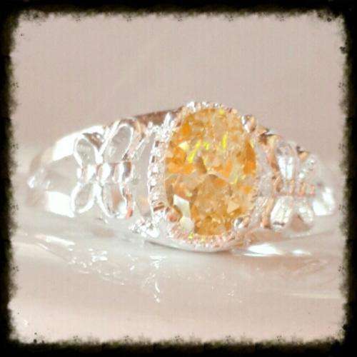 Remarkable Imported Cr. Citrine Set in 3*1Gr. Silver Ring #Size 7