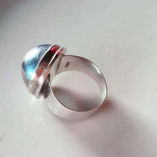 Impressive Blue Marbe Pearl  Set in Solid 925 Sterling Silver Ring #Size 7