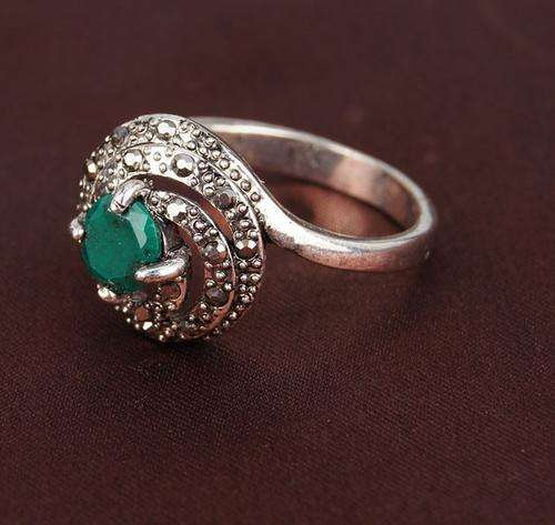 Dazzling Turquoise Gemstone New Arrival Surround by Black Garnets In Antique Silver  #Size 7/8