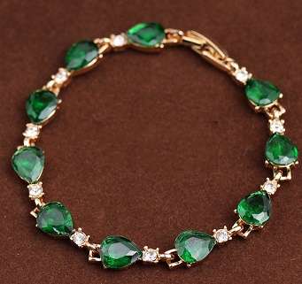 Dazzling Tear Drop Cultured Emeralds & White Diamond Impressions Set in  18ct Yellow Rolled Gold