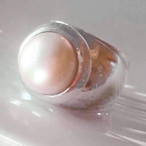 Spectacular Marbe Pearl Set in Solid 925 Sterling Silver Ring #Size 7(17)mm