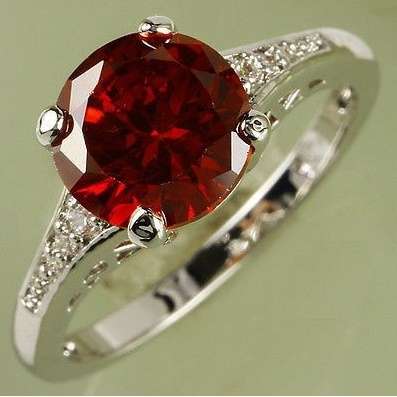 Exquisite Fire Red Ruby Impression Surrounded By CZ in 925 Sterling Silver Ring #Size 7