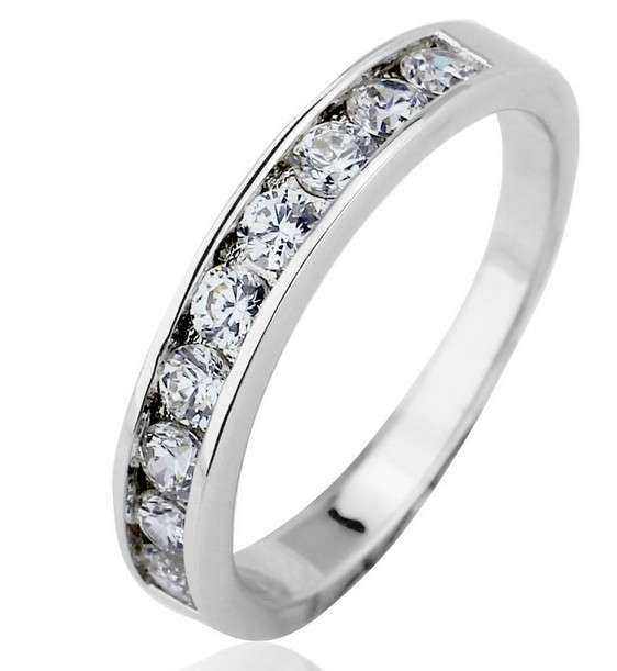 Elegant Diamond Crystals Set in 18ct Platinum Rolled Gold Ring #Size 7