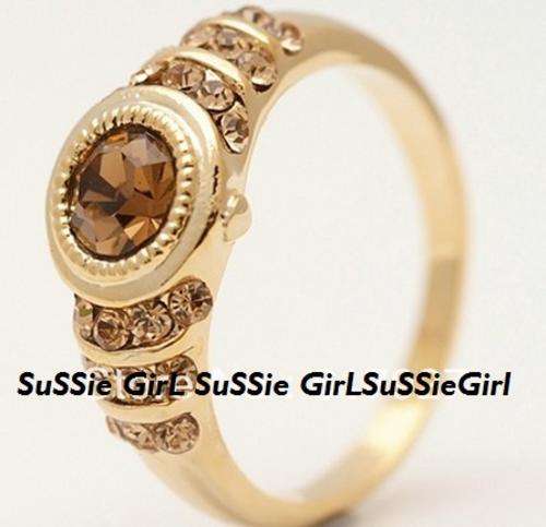 Dazzling & Stylish Natural Brownish Tourmaline Amazingly Set in 18ct Yellow Gold Filled#Size 8