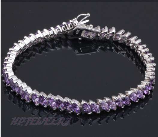 SUPERB Cr. Amethyst Awesomely Set in 925 Silver Tennis Bracelet