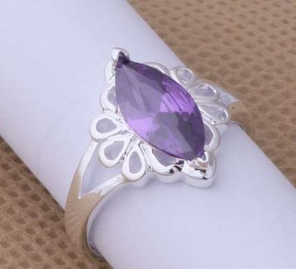 -- Glamour -- Flower Purple Amethyst  925 Silver Ring # Size 8