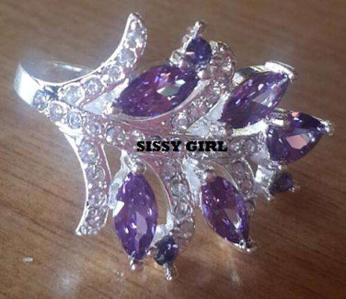 -- Adorable -- Tear Drop Purple Amethyst Ruby in Eye Catching Silver Ring # Size 8