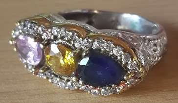 -- Attractive -- Turkish Sapphire and Lab Topaz Surrounded by White Diamond Crystals # Size 9