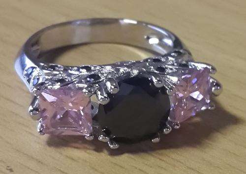 -- Ravishing -- Black & Pink Diamond Impression Set in 18ct Platinum Rolled Gold # Size 9