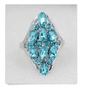--Stylish--Blue Green Tourmaline in 18ct Platinum Rolled Gold Ring # Size 8