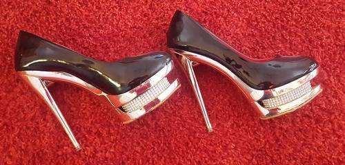 Black and Gold Diamante Imported size 37 Shoes