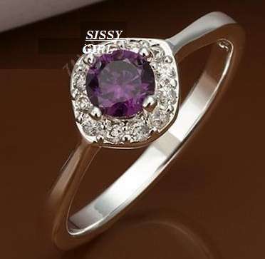 -- Sexy and Sassy -- Amethyst Surrounded by Diamond Crystal Ring # Size 8